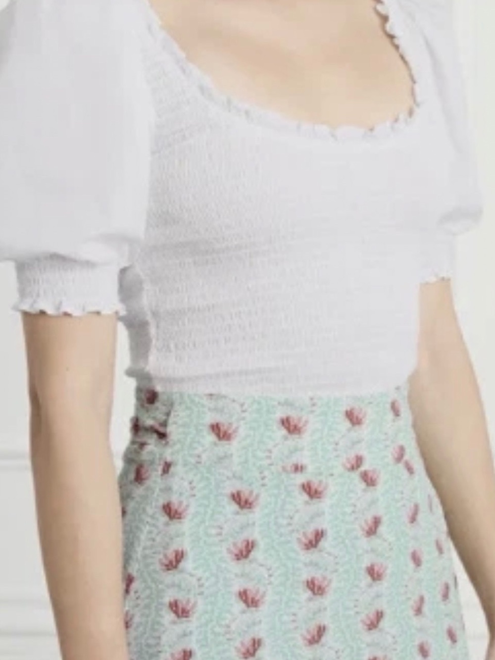 Hill House White Smocked Puff Sleeve Crop Top